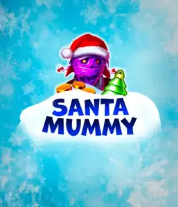  Behold the unique "Santa Mummy" slot game by Belatra, featuring a mummified Santa decked out in festive holiday attire. This colorful image presents the mummy with a vivid purple hue, wearing a Santa hat, against a backdrop of snowy blue with frosty snowflakes. The game's title, "Santa Mummy," is clearly shown in large, cool blue letters.